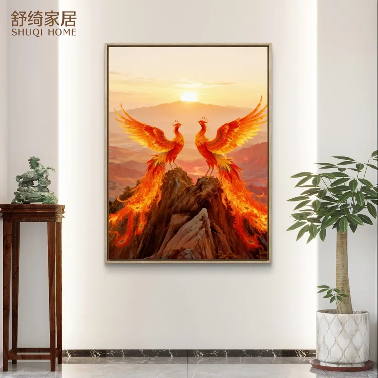火凤凰玄关装饰画浴火重生客厅办公室商铺招财墙画五行火土风水画