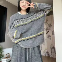 秋季几何织梦复古长袖羊毛毛衣针织衫5-10-1