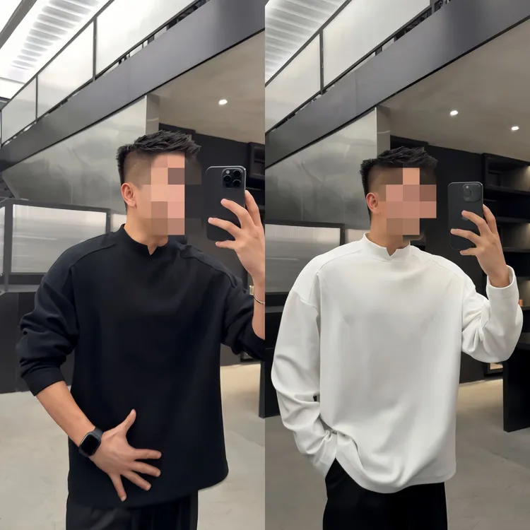 冬季高品质保暖显肩宽长袖男内搭双面德绒小V设计款纯色打底卫衣