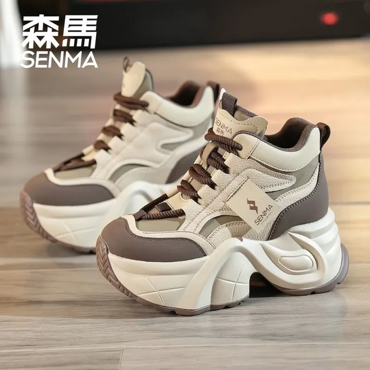 SENMA/森马小个子增高9cm厚底老爹鞋秋冬新款百搭内增高中帮女鞋