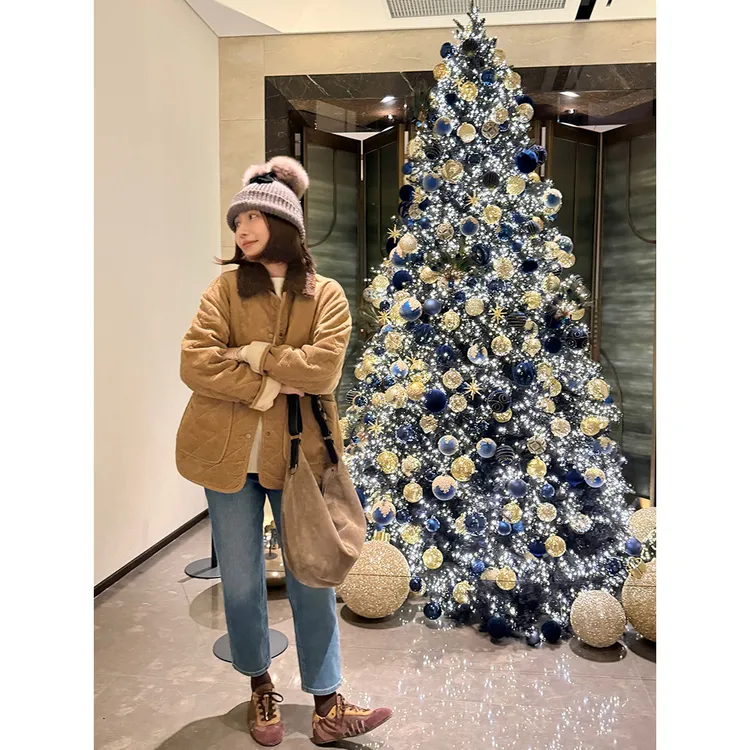 【唐悠悠】重工加厚保暖夹棉灯芯绒撞色毛领女复古日系外套棉服