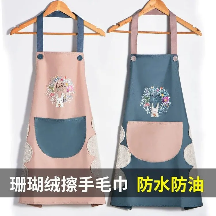 卡通可爱围裙男女新款厨房专用防水防油围腰可擦手家用工作服罩衣