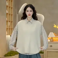 3914 无袖针织马甲女秋季慵懒风宽松叠穿背心后背拉链马夹上衣女