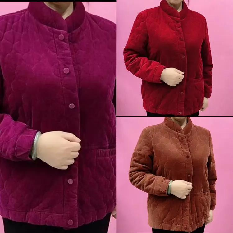 冬季中老年妈妈装立领灯芯绒加棉保暖宽松舒适棉衣外套上衣