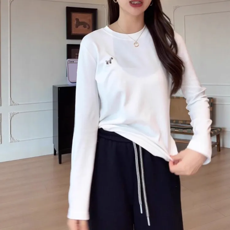 胖mm时尚打底内搭上衣女秋2025新款韩系减龄圆领小马刺绣长袖t恤