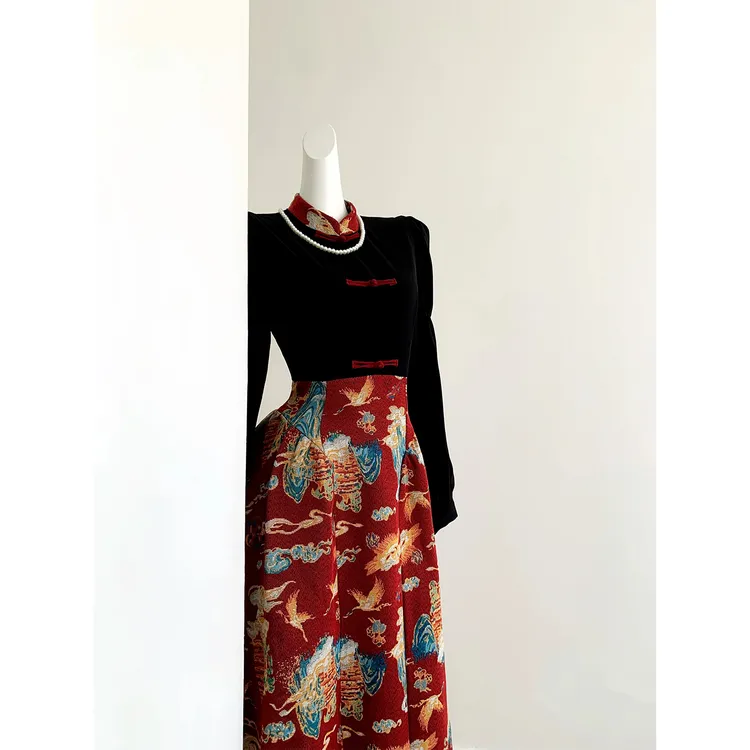 【凤朝阳2.0】新中式国风连衣裙独特设计气质旗袍女秋冬长袖高级