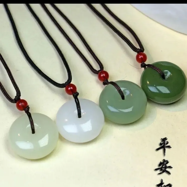 平安玉佩男女玉坠挂件情侣文玩礼物白色时尚百搭手工编绳简约