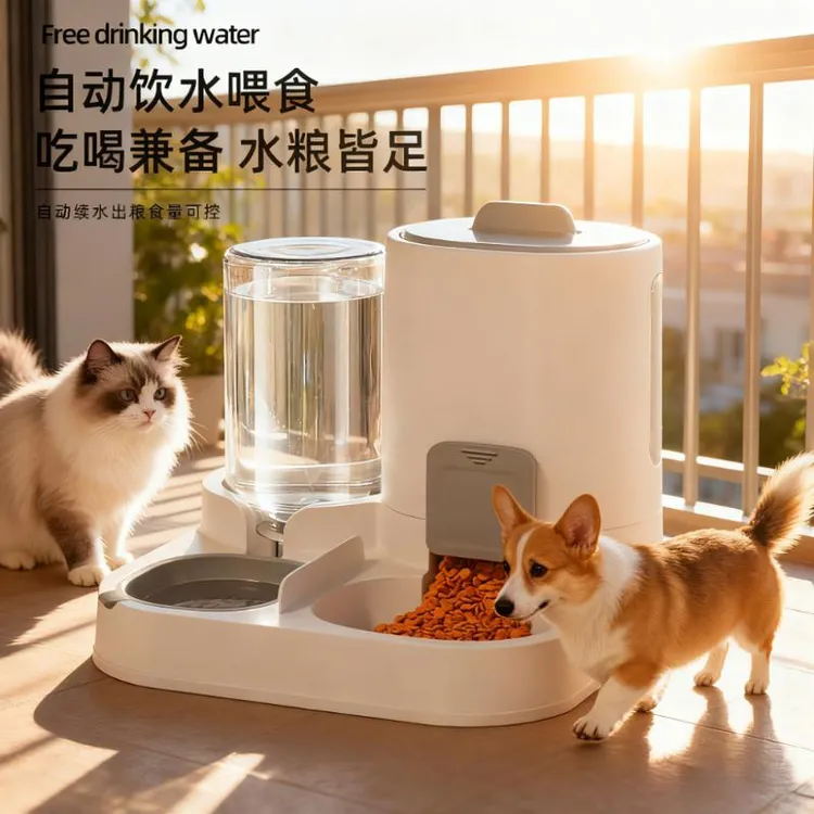 宠物自动喂食器猫咪用品大容量一体喂食器猫咪猫碗狗碗宠物饮水机