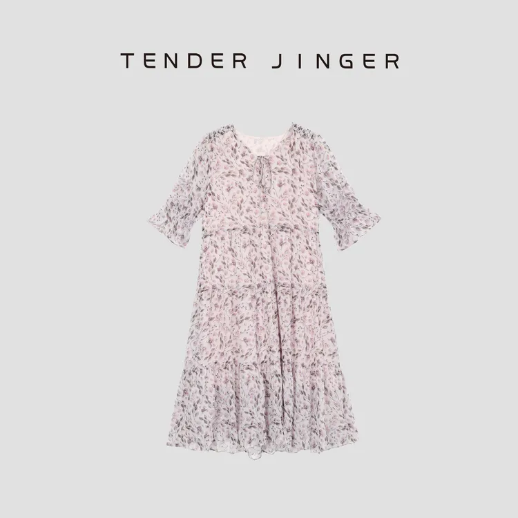 Tender Jinger【黑标】里外桑蚕丝印花松弛感飘逸连衣裙T52LAN30342