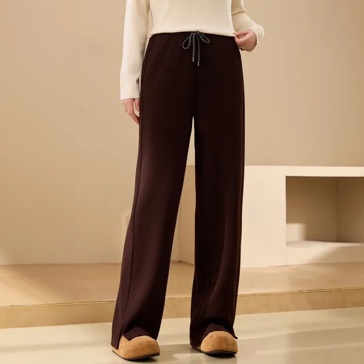 【糯米拖地裤】纤莉秀大码女装流光风轻通勤开叉垂感针织裤QK4170