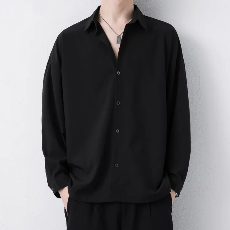 黑色长袖衬衫男高级感禁欲潮痞帅春夏季上衣男士休闲宽松白色衬衣