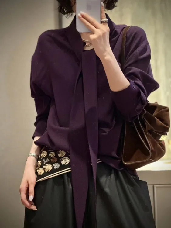 法式小资上衣轻奢高级感重要场合小衫炸街独特漂亮紫色衬衫女秋季