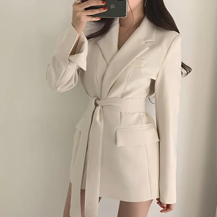 网红小西装2025秋Chic复古港风韩版宽松收腰系带气质西装外套女潮