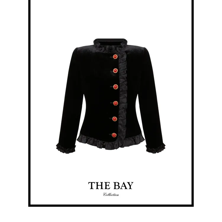 TheBay【假面舞会】100%真丝丝绒荷叶边外套Bay2SQXL0244