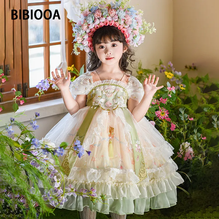 BIBIOOA童装 2025夏季新款儿童短袖女孩110-150公主连衣裙子