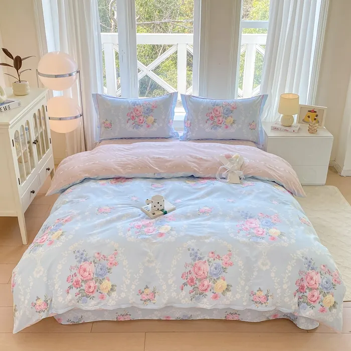 60支全棉斜纹13372活性印花四件套棉被套床单 小清新纯棉轻公主风