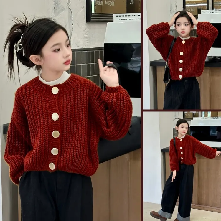 女童秋装套装2025新款洋气儿童春秋款衣服女孩冬季时髦开衫两件套
