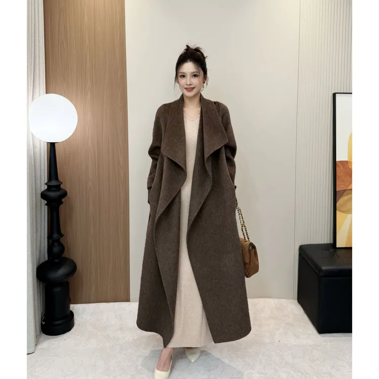 【素风漫影】25年秋冬新款休闲腰带中长款双面羊毛大衣外套女装