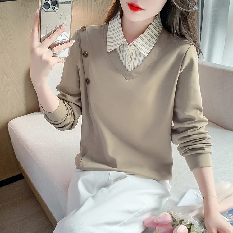 气质时尚假两件翻领卫衣女士2025秋季新款秋衣外穿洋气休闲上衣服