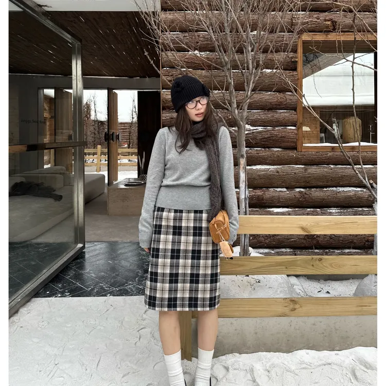 Our2【中古毛呢裙】显瘦百搭设计款休闲格子裙【V3833】