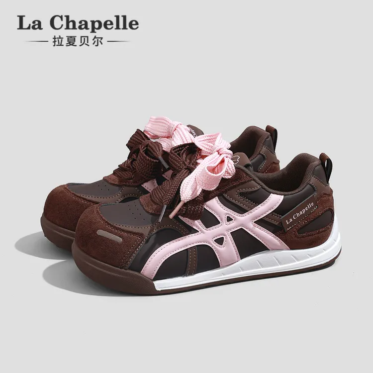 拉夏贝尔德训鞋女款2025秋季新款透气皮面百搭学生日系休闲小白鞋