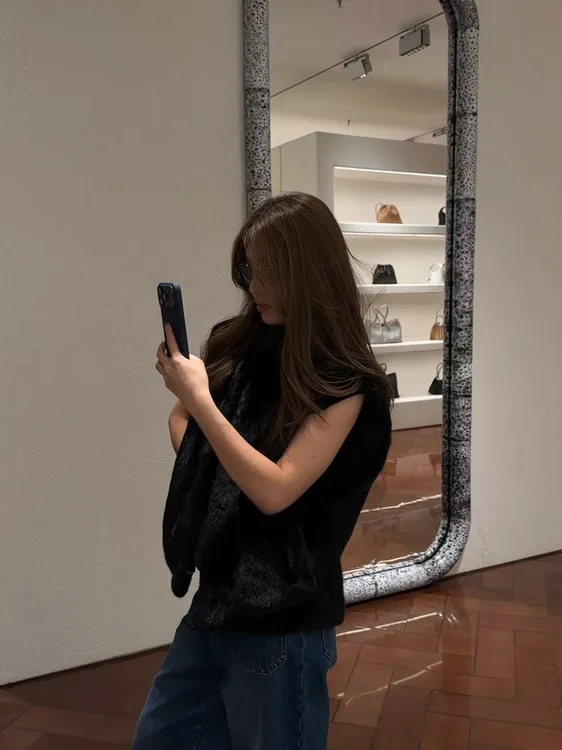 【ASHLEYASS】“黑色紫标天鹅绒“短二水貂马甲”复古马甲LSE251505S