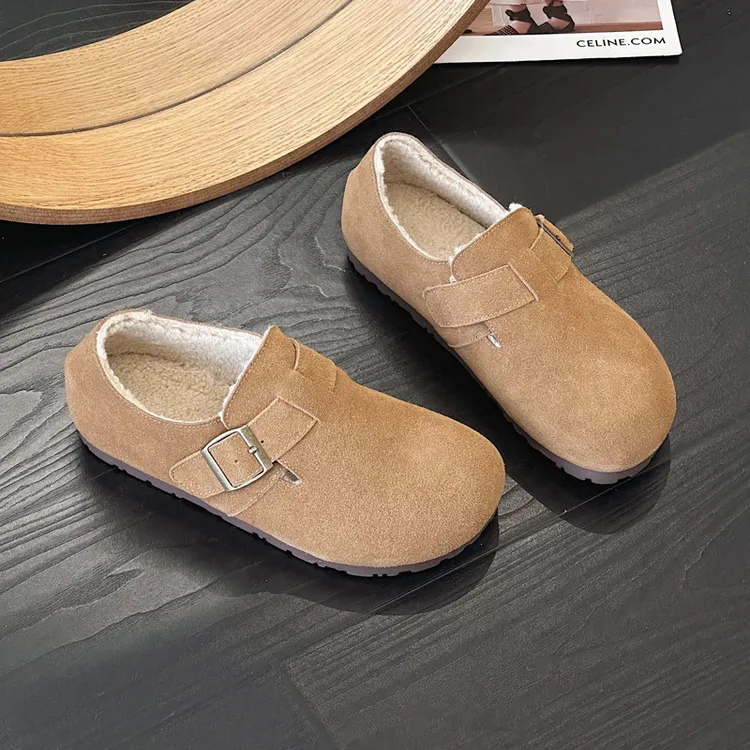 2025年秋季新款勃肯鞋加绒毛毛鞋女秋冬三喜同款真皮大棉雪地靴女