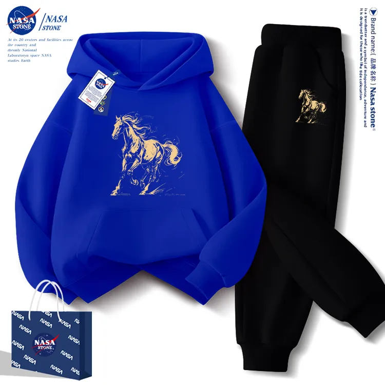 NASA联名马年男童红色卫衣套装2026新款儿童本命年12岁女童拜年服