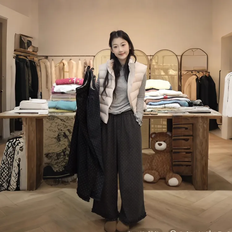 【闵笑一】波点裤 25早秋新款百搭加绒潮牌女装休闲阔腿裤