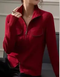 双拉链小香风烫钻针织开衫（009）HC