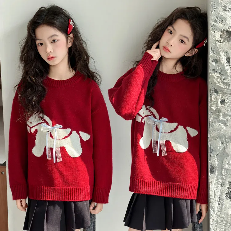 女童冬装毛衣2026新款儿童洋气加厚保暖本命年小马套头拜年服毛衣