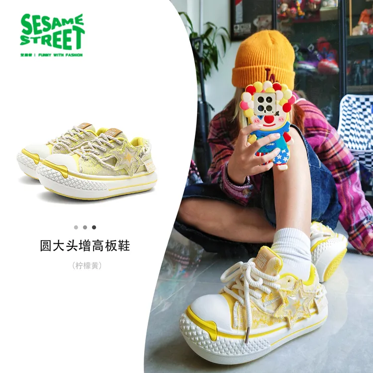 芝麻街男款大头鞋2025秋季新款厚底圆头开口笑低帮情侣潮流男鞋