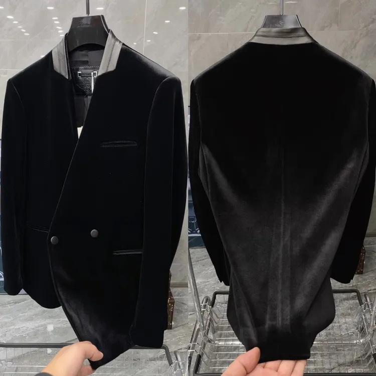 秋季新款男士轻奢时尚设计师款高品质丝绒拼皮西服 99129