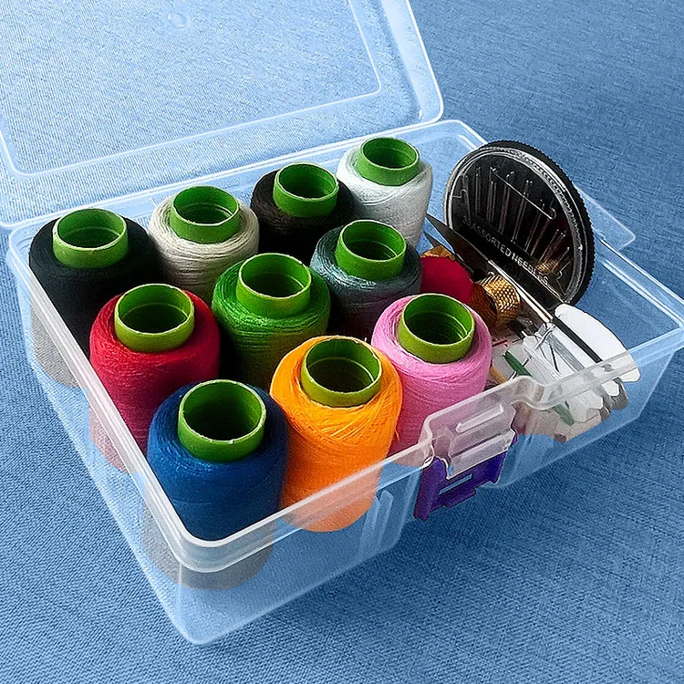 透明针线盒家用402缝纫线套装多功能针线盒便携手提缝衣针线盒子