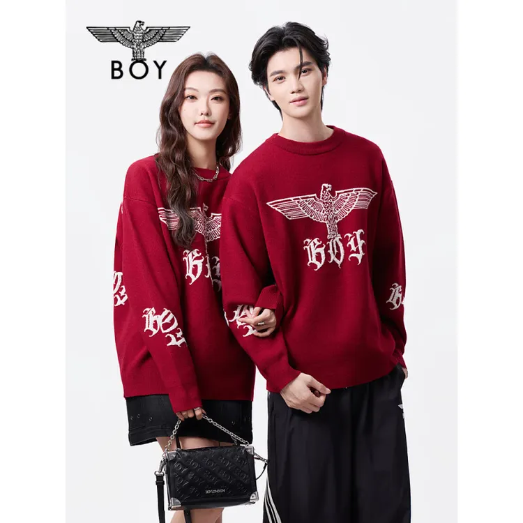 【节日限定】BOY LONDON新款情侣款新年酒红色圆领套头毛衣N60003