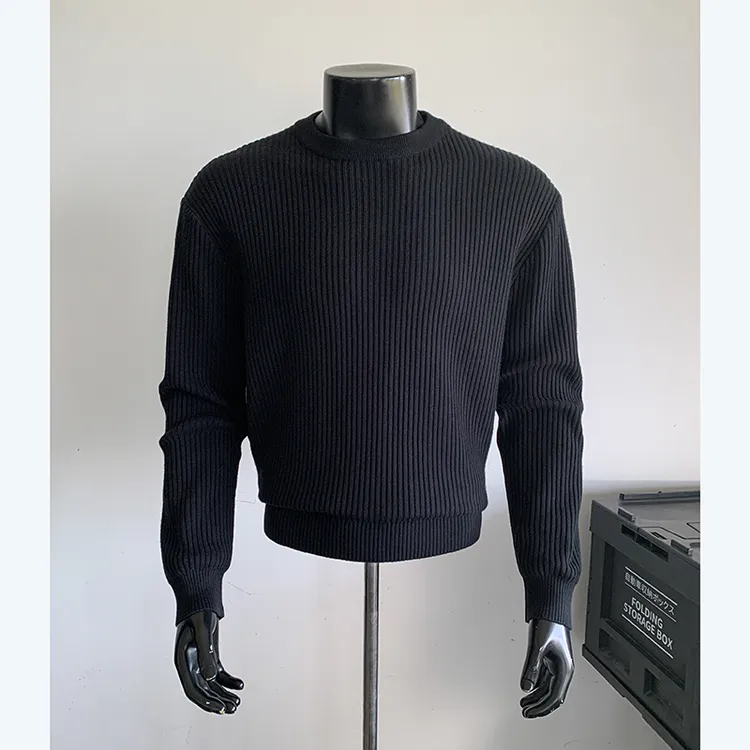 正肩老钱风长袖针织毛衣男款cleanfit美式boxy竖条纹小领口打底衫