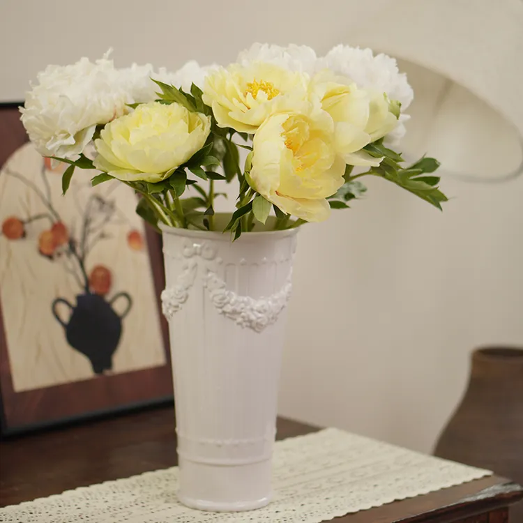 欧式浮雕蝴蝶结罗马柱高级小众百搭景德镇陶瓷花瓶客厅装饰花器