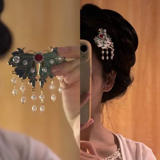 【青雀衔珠】新中式古风发饰珍珠流苏发夹鸭嘴夹女汉服配饰发卡