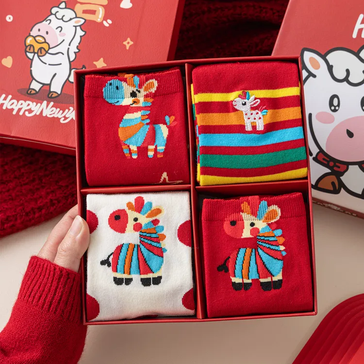 德国2026马年红袜子女款本命年中筒秋冬季新年属马礼物大红色棉袜