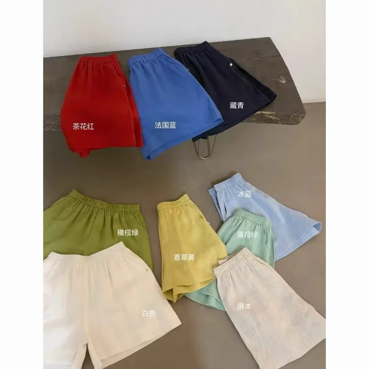 亚麻短裤女夏季高腰小个子薄麻料阔腿休闲a字五分裤子