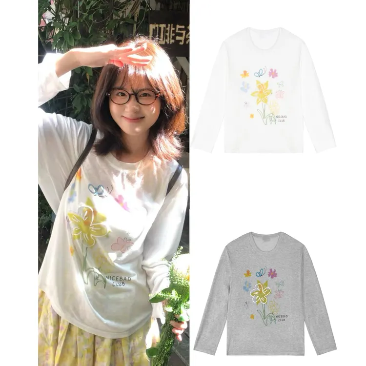 莱赛尔天丝雪花棉圆领花卉印花图案慵懒风防晒罩衫宽松休闲长袖女