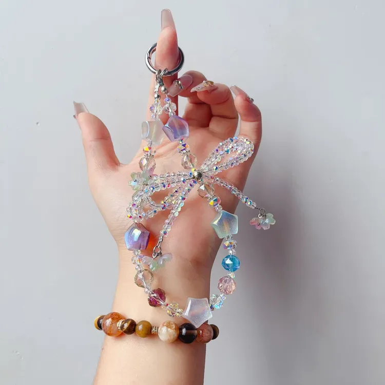 爆闪紫色爱心流苏手机链ins短款小众包相机挂饰创意挂件手机挂绳