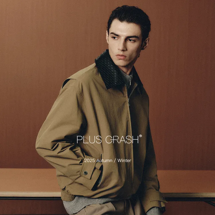 PLUS CRASH2025秋冬新款巴恩风哈灵顿翻领pu拼接男女百搭夹克外套