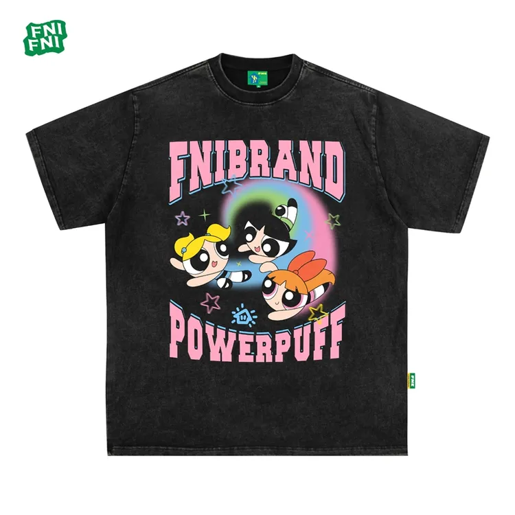 FNI(飞天小女警)纯棉衣服青少年t恤美式宽松白色短袖大码穿搭男女