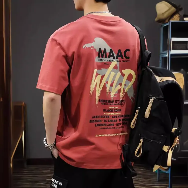 重磅短袖t恤男士宽松大码男装潮牌夏季2025新款纯棉美式印花恤