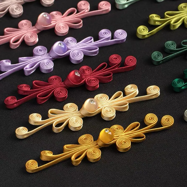 汉服盘扣扣子中式色丁玉珠四轮蝴蝶扣手工编织国风唐装装饰扣辅料