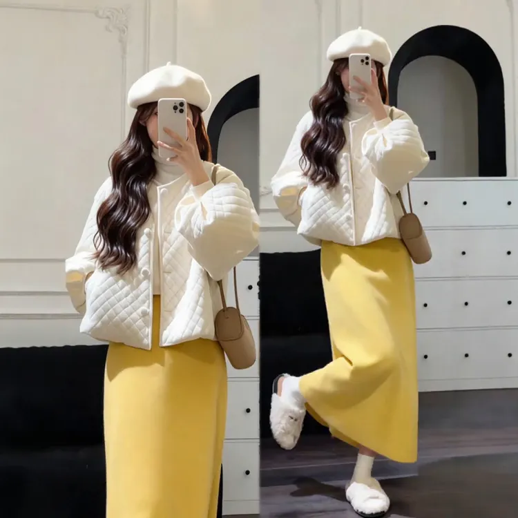 巨好看的秋冬装一整套女韩系独特漂亮棉服外套打底衫半身裙子套装