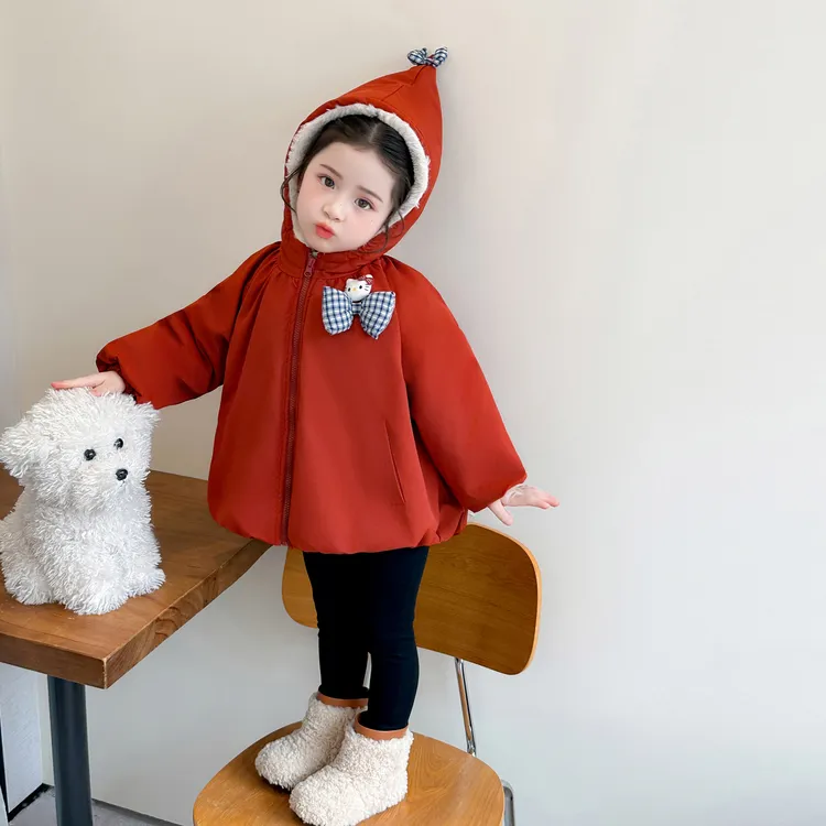 女小童加绒派克服棉衣冬季2025新款宝宝加厚保暖冬装儿童连帽外套