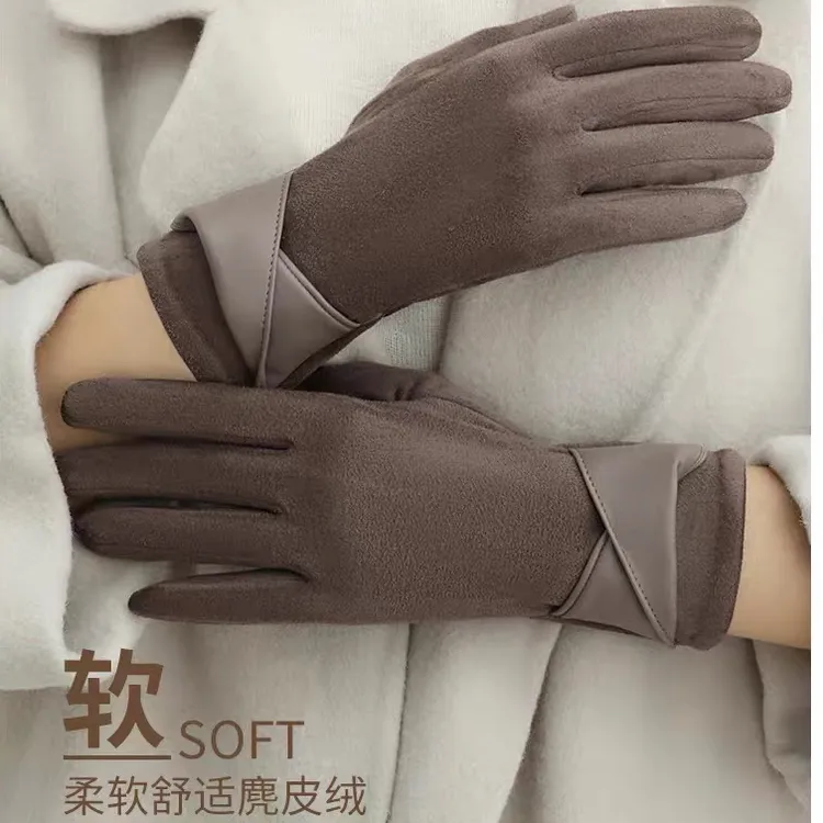 手套女冬天韩版麂皮绒保暖气质修手加绒触屏骑行防风防寒薄款秋天