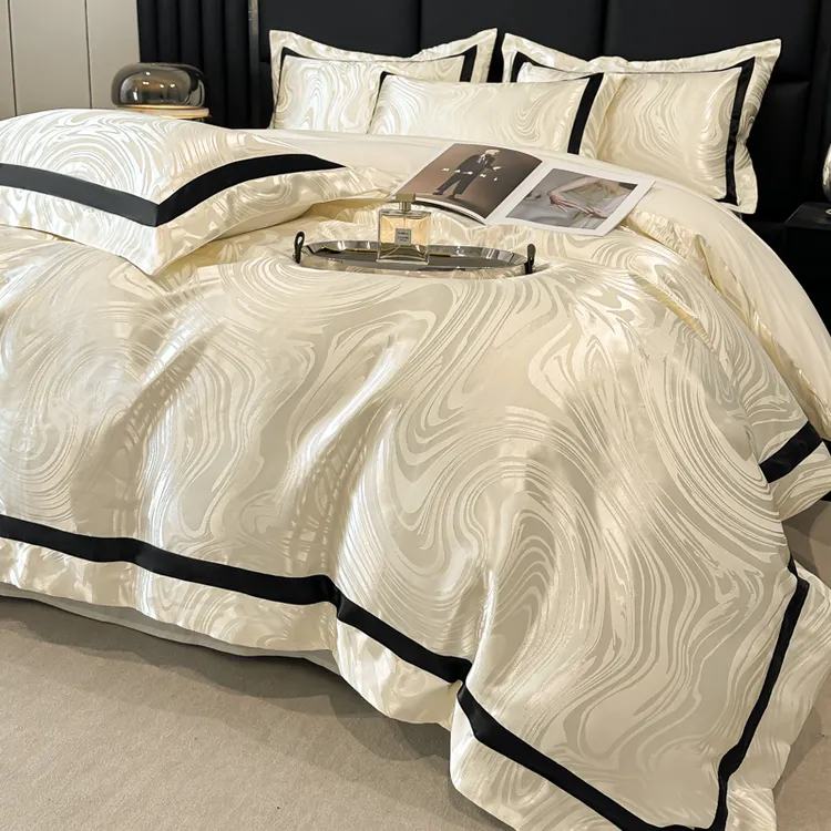 新款轻奢200支纯棉四件套贡缎提花被套全棉床单床笠裸睡床上用品4